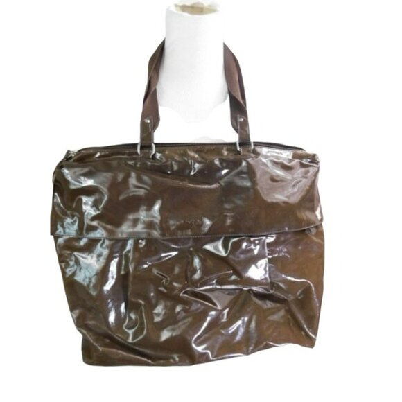 Kenneth Cole Reaction XL Brown Unique Patent Handbag Career Briefcase - Picture 3 of 3